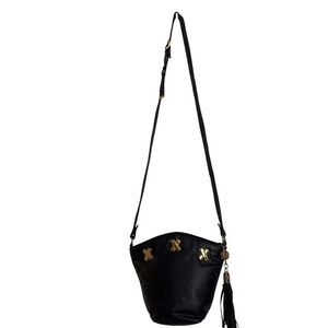 PINKY Genuine Leather Small Black Bucket Crossbody Bag